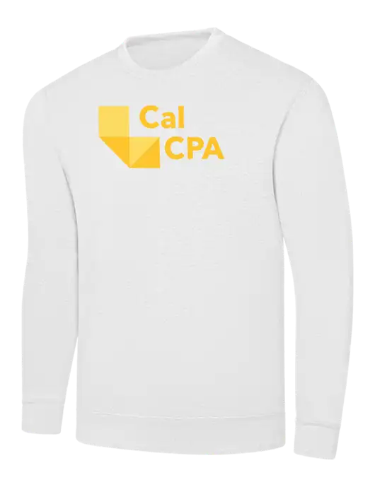 White 7.8 oz Ring Spun Crew Sweatshirt w/CalCPA Logo