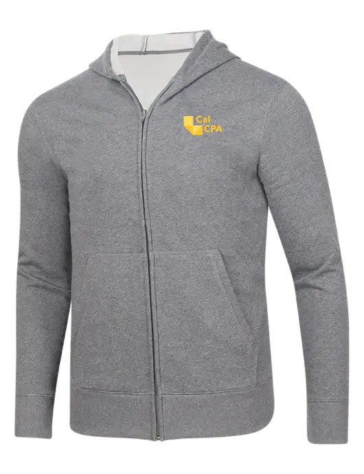 Full-Zip Medium Grey Heather Heavyweight Hooded Sweatshirt w/CalCPA Logo