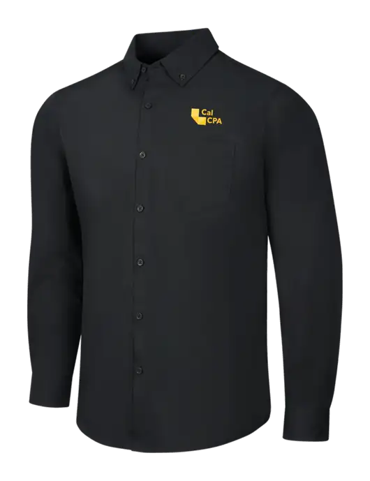 Black Long Sleeve Carefree Poplin Shirt w/CalCPA Logo