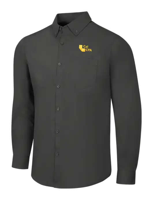 Dark Grey Long Sleeve Carefree Poplin Shirt w/CalCPA Logo