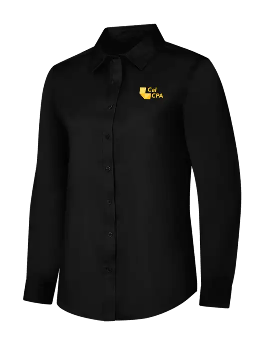 Womens Black Long Sleeve Superpro React Twill Shirt w/CalCPA Logo