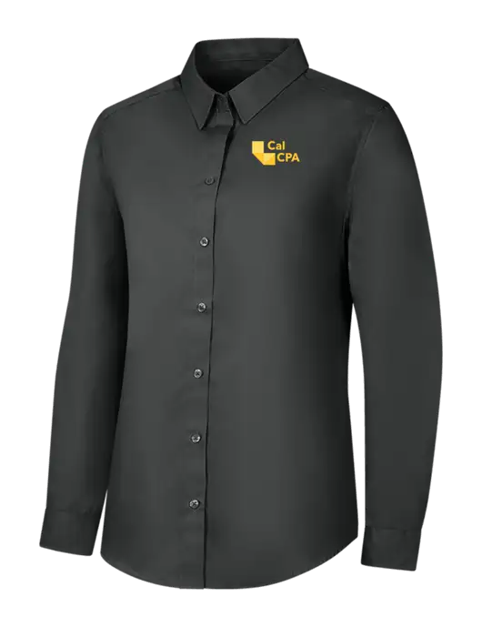 Womens Dark Grey Long Sleeve Carefree Poplin Shirt w/CalCPA Logo