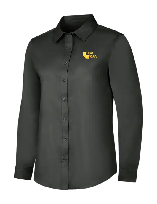 Dark Grey Womens Long Sleeve Superpro React Twill Shirt w/CalCPA Logo