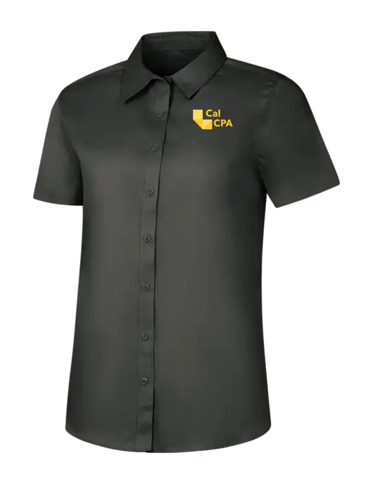 Womens Dark Grey Short Sleeve Superpro React Twill Shirt w/CalCPA Logo