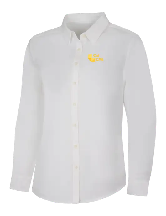 Womens White Long Sleeve Superpro React Twill Shirt w/CalCPA Logo