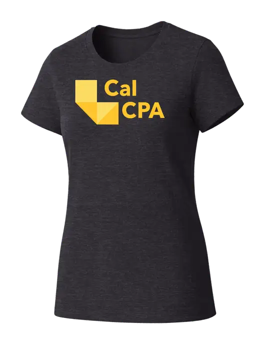Womens Seriously Soft Heathered Charcoal T-Shirt w/CalCPA Logo
