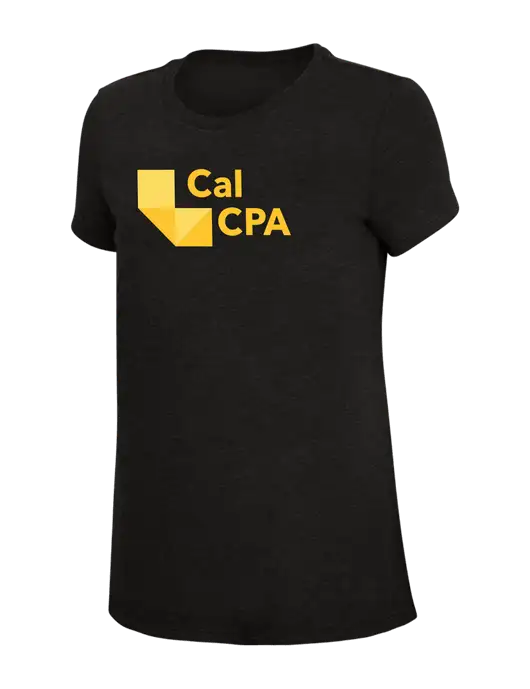 Womens Simply Soft Black 4.5oz Poly/Combed Ring Spun Cotton T-Shirt w/CalCPA Logo