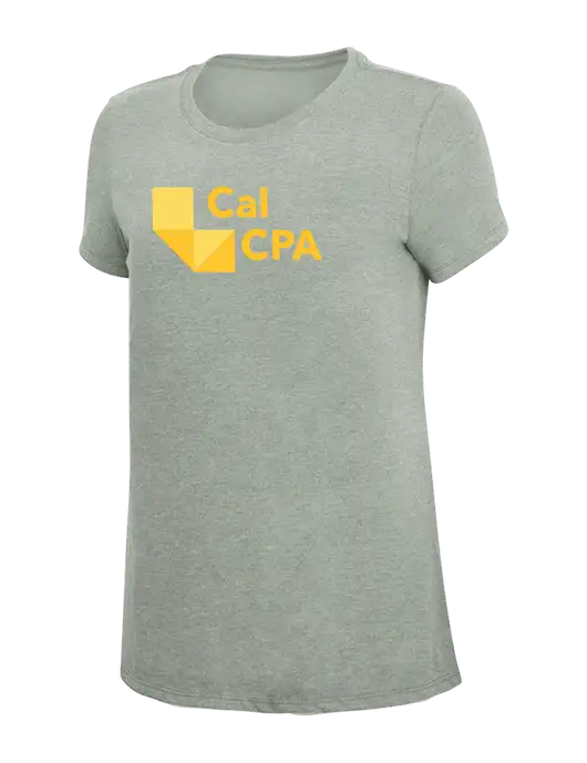 Womens Simply Soft Heathered Light Grey 4.5oz Poly/Combed Ring Spun Cotton T-Shirt w/CalCPA Logo