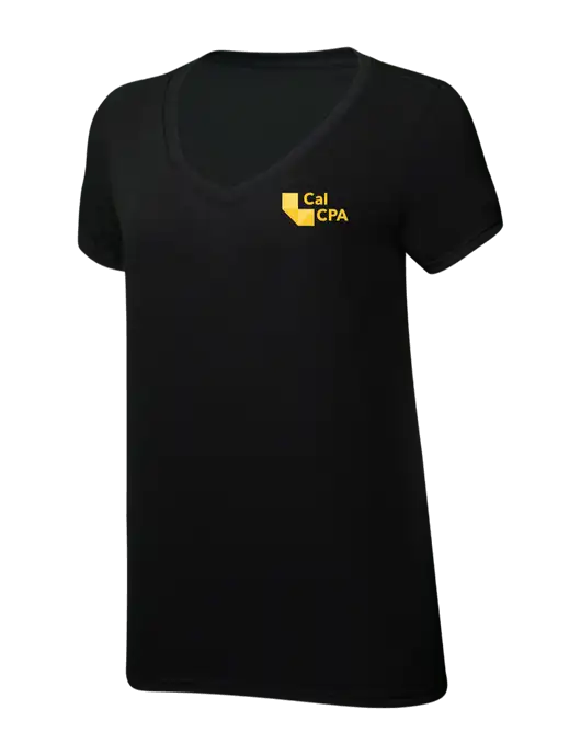 Womens Simply Soft V-Neck Black 4.5oz  Poly/Combed Ring Spun Cotton T-Shirt w/CalCPA Logo