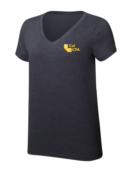 Womens Simply Soft V-Neck Heather Charcoal 4.5oz  Poly/Combed Ring Spun Cotton T-Shirt w/CalCPA Logo