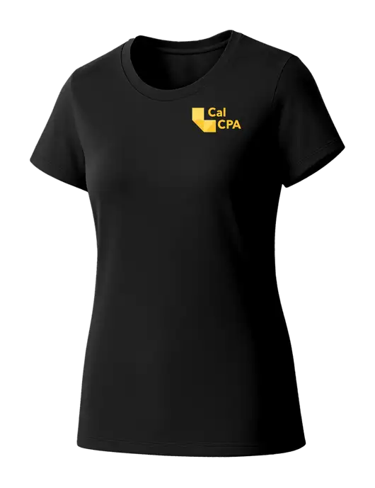 Womens Seriously Soft Black T-Shirt w/CalCPA Logo