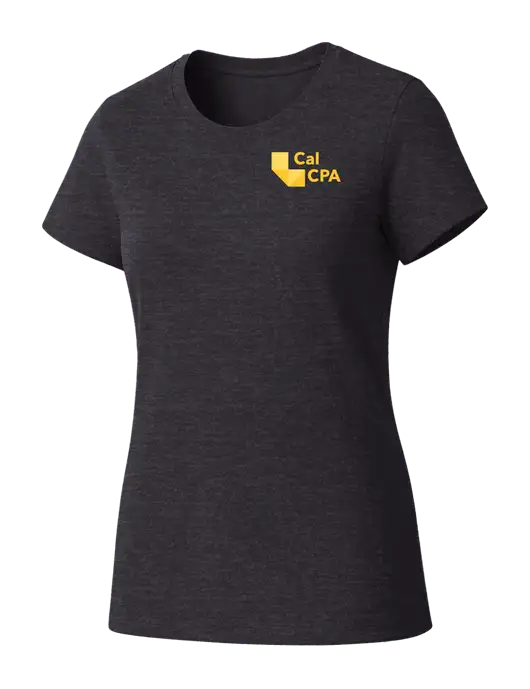 Womens Seriously Soft Heathered Charcoal T-Shirt w/CalCPA Logo