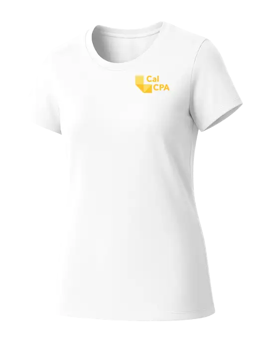 Womens Seriously Soft White T-Shirt w/CalCPA Logo