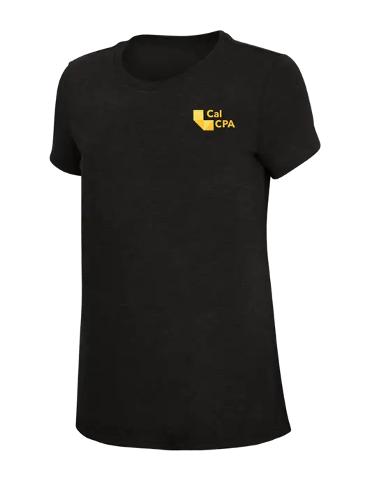 Womens Simply Soft Black 4.5oz Poly/Combed Ring Spun Cotton T-Shirt w/CalCPA Logo