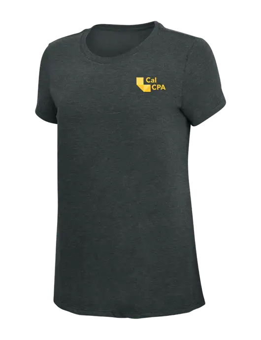Womens Simply Soft Black Frost 4.5oz Poly/Combed Ring Spun Cotton T-Shirt w/CalCPA Logo