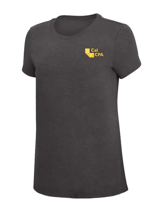 Womens Simply Soft Heather Charcoal 4.5oz  Poly/Combed Ring Spun Cotton T-Shirt w/CalCPA Logo