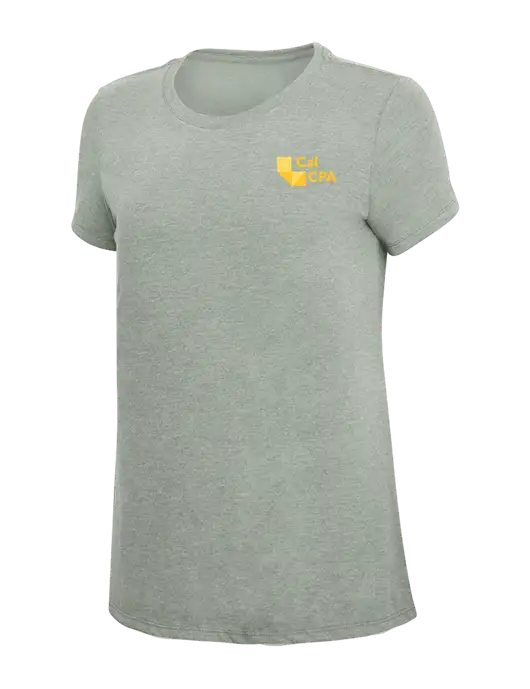 Womens Simply Soft Heathered Light Grey 4.5oz Poly/Combed Ring Spun Cotton T-Shirt w/CalCPA Logo
