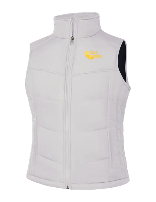 Womens White/Dark Slate Puffy Vest w/CalCPA Logo