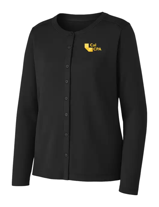 Black Womens Concept Stretch Button-Front Cardigan Sweater w/CalCPA Logo