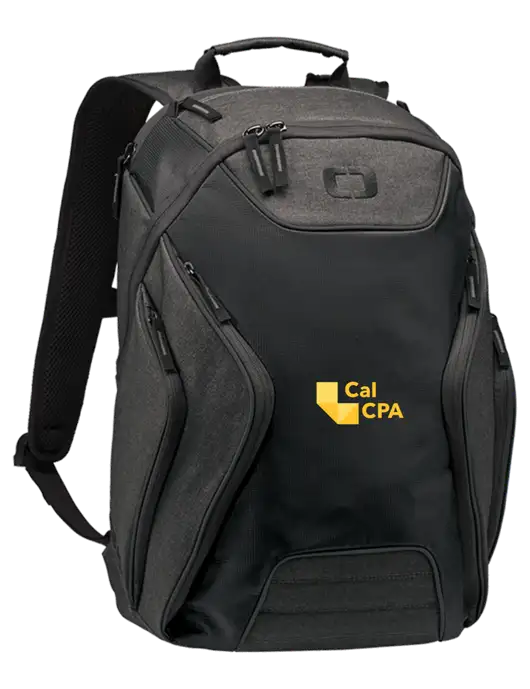 OGIO Black/Heather Grey Hatch Laptop Backpack
 w/CalCPA Logo