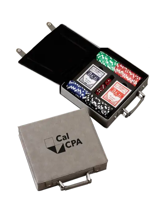 Grey Leatherette 100 Chip Poker Set w/CalCPA Logo