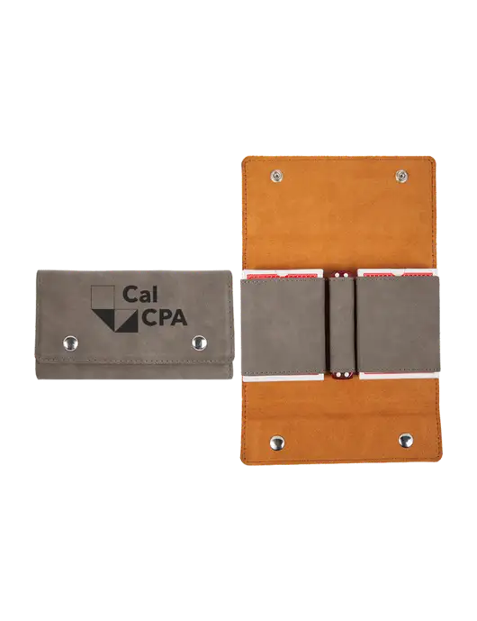 Grey Leatherette Card & Dice Set w/CalCPA Logo