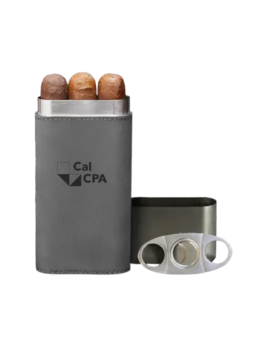 Grey Leatherette Cigar Case with Cutter w/CalCPA Logo
