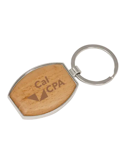 Wood & Silver Oval Keychain w/CalCPA Logo