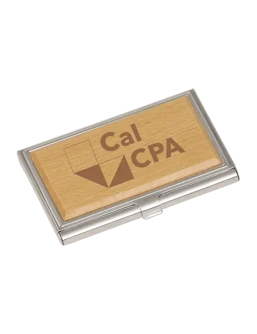 Wood & Silver Business Card Case w/CalCPA Logo