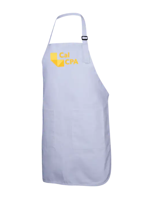 Full-Length White Apron With Pockets w/CalCPA Logo