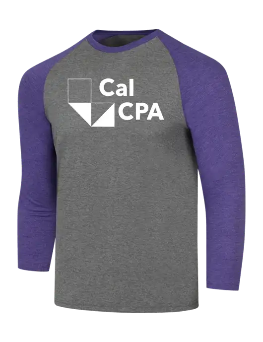Simply Soft 3/4 Sleeve Purple Frost/Grey Frost Ring Spun Cotton T-Shirt w/CalCPA Logo