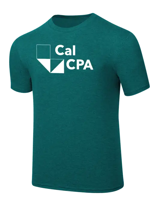 Simply Soft Heathered Dark Teal 4.5oz  Poly/Combed Ring Spun Cotton T-Shirt w/CalCPA Logo