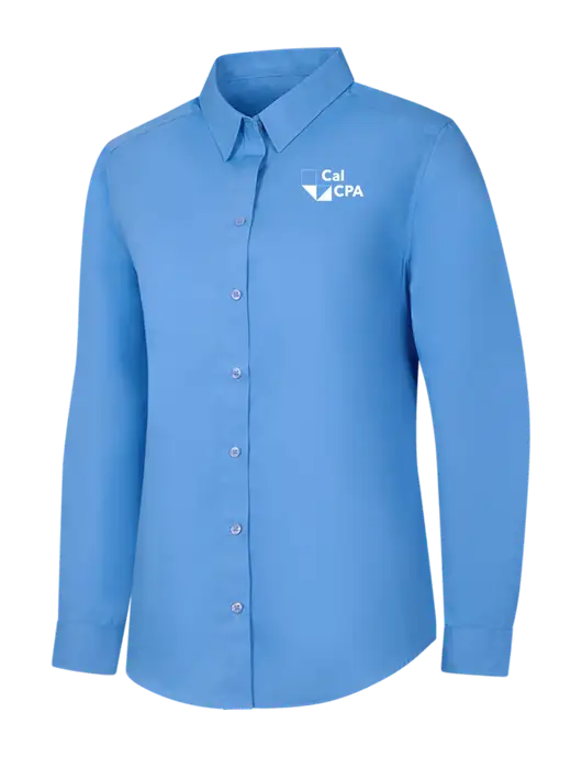 Womens Carolina Blue Long Sleeve Carefree Poplin Shirt w/CalCPA Logo
