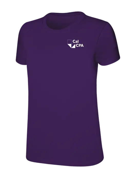 Womens Ring Spun Purple 4.5 oz T-Shirt w/CalCPA Logo