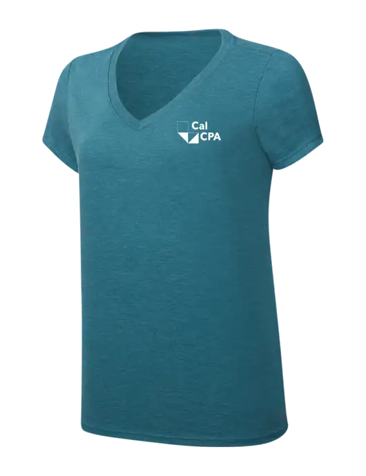 Womens Simply Soft V-Neck Heather Teal 4.5oz  Poly/Combed Ring Spun Cotton T-Shirt w/CalCPA Logo