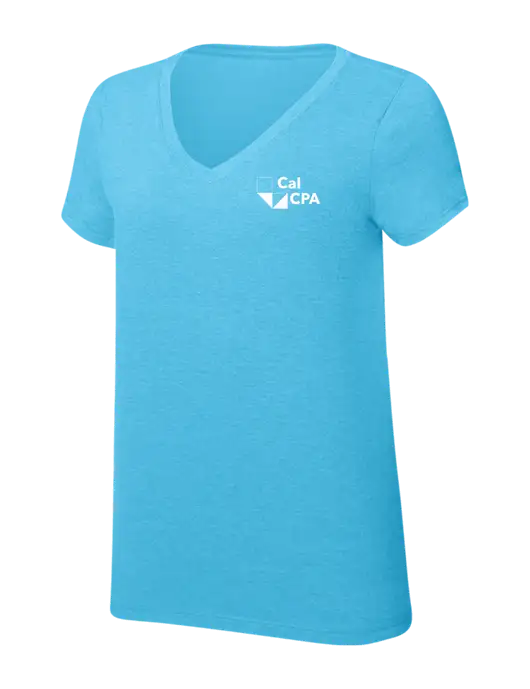 Womens Simply Soft V-Neck Turquoise Frost 4.5oz  Poly/Combed Ring Spun Cotton T-Shirt w/CalCPA Logo