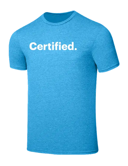 Seriously Soft Heathered Sapphire Blue T-Shirt w/Certified Logo, CalCPA Logo