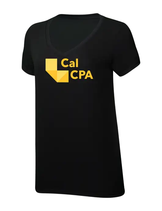Womens Simply Soft V-Neck Black 4.5oz  Poly/Combed Ring Spun Cotton T-Shirt w/CalCPA Logo