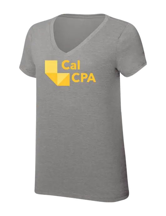 Womens Simply Soft V-Neck Grey Frost 4.5oz  Poly/Combed Ring Spun Cotton T-Shirt w/CalCPA Logo